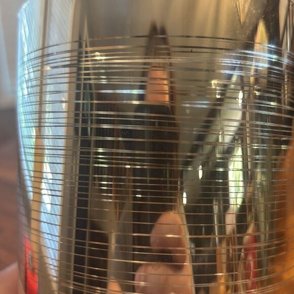 Crate & Barrel Glass Silver Stripe Pillar Pair of Candle Holders - Picture 5 of 8